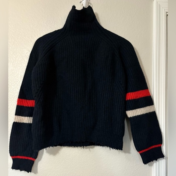 Zadig & Voltaire Zoe Wy, Navy turtleneck Sweater. Distressed edges. Wool/Yak. - Picture 2 of 16